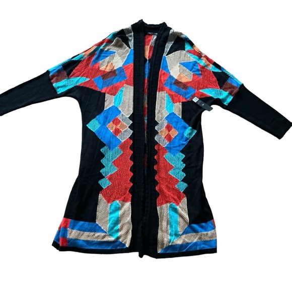 Nic+ Zoe women’s ribbed crochet cardigan sweater bright multicolored medium - Picture 2 of 9